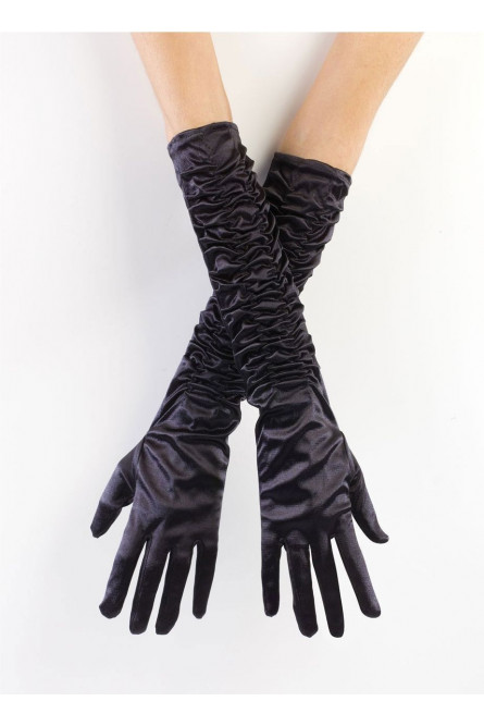 Атласные чёрные перчатки со сборкой