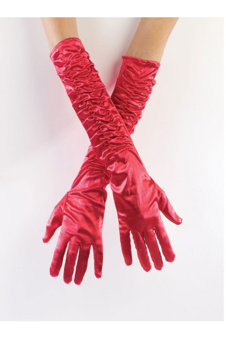 Атласные красные перчатки со сборкой