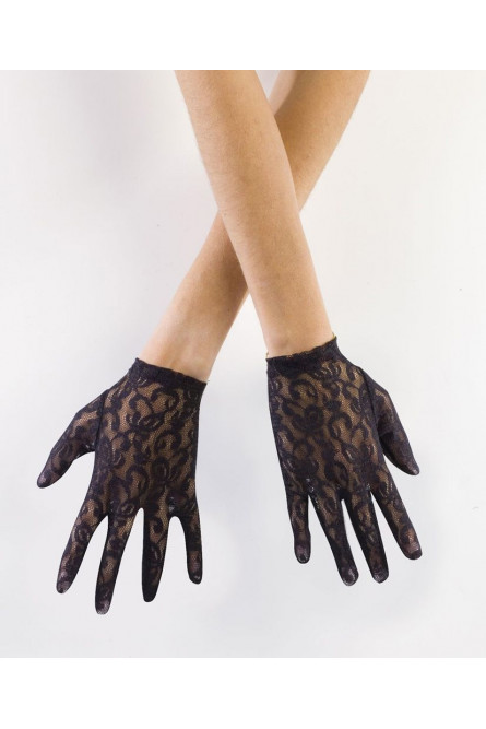 Черные кружевные перчатки 20 см