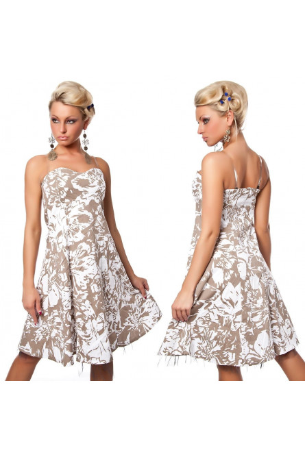 Коричнево-белое платье с цветами