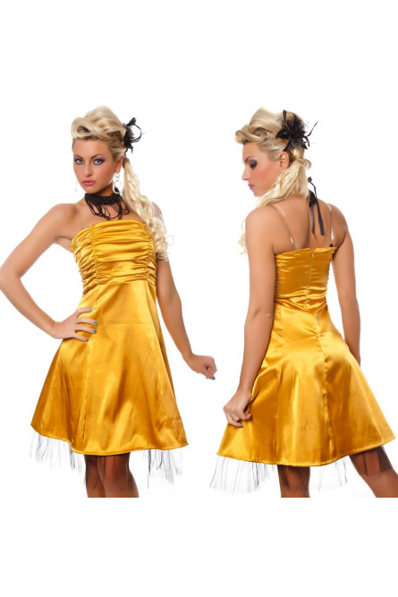 Желтое атласное платье