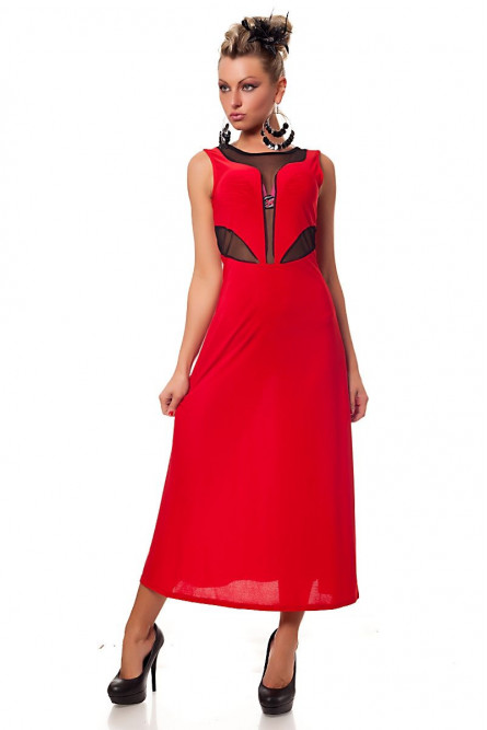 Вечернее красное платье со вставками