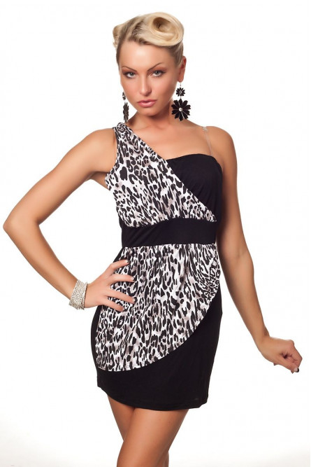 Черно-леопардовое мини-платье