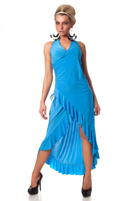 Длинное голубое платье сальса