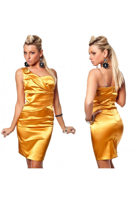 Золотое платье с одной бретелькой