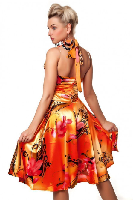 Оранжевое цветочное платье