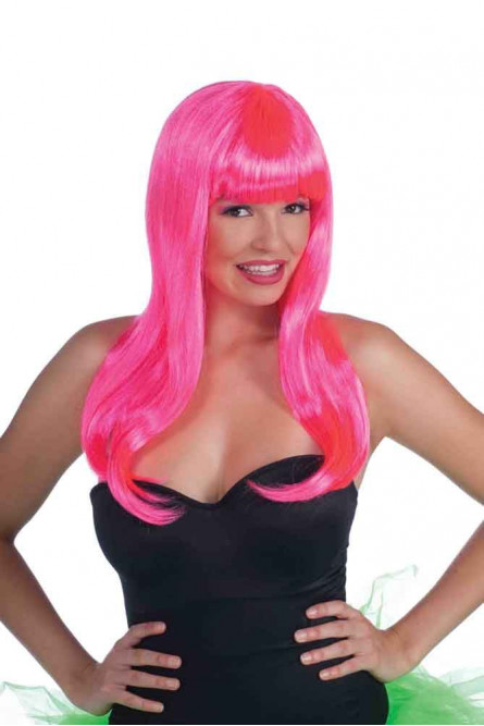 Розовый неоновый парик