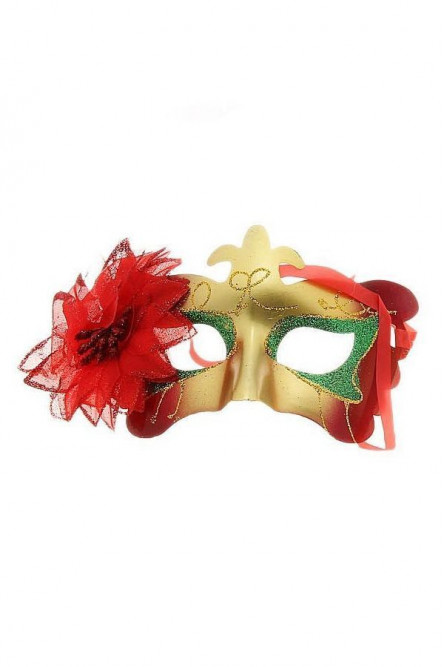 Карнавальная маска с красным цветком