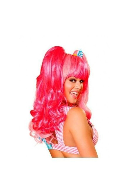 Розовый парик с хвостиками