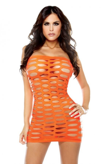 Оранжевое платье с круглыми вырезами