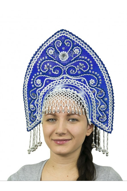Синий кокошник Ярославна с серебром