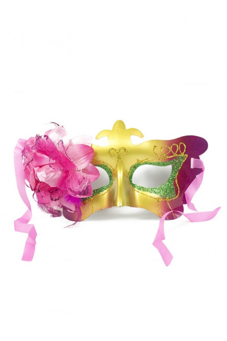 Карнавальная маска с ярким розовым цветком
