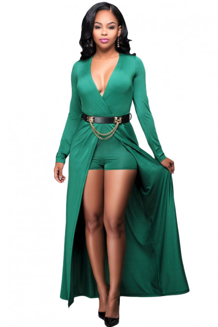 Зеленое платье-комбинезон