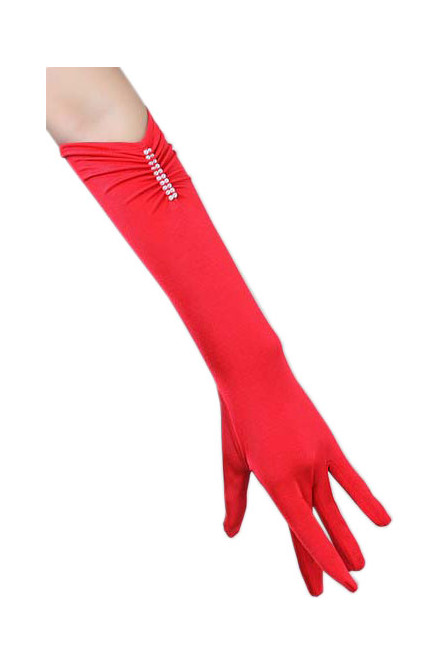 Длинные красные перчатки с бусинками