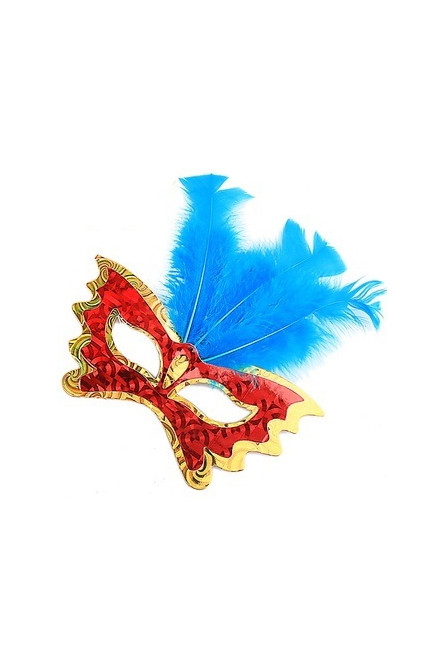 Маска бабочка с синими перьями