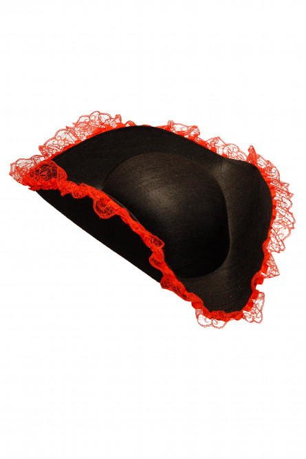 Шляпа Треуголка с красным кружевом