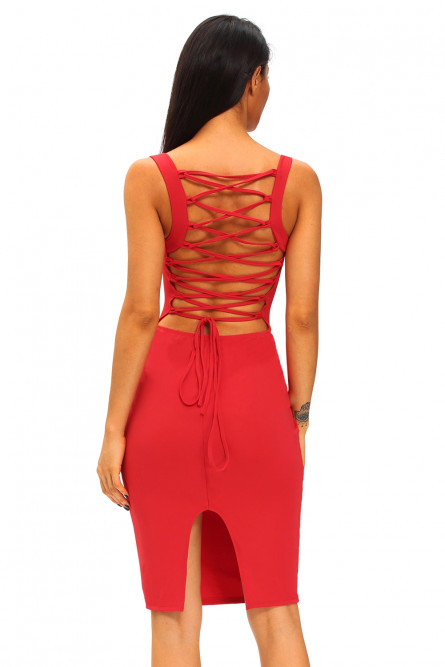 Красное платье с сетчатой спиной