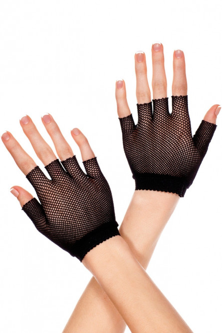 Черные короткие перчатки из сетки