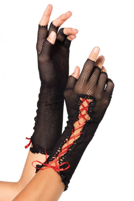 Черные перчатки со шнуровкой