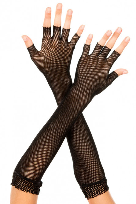 Длинные черные сетчатые перчатки