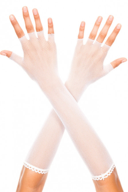 Белые длинные перчатки в сетку