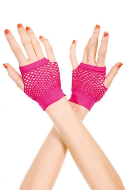 Короткие розовые перчатки в сетку