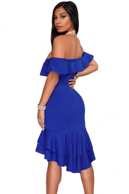 Синее платье с воланами