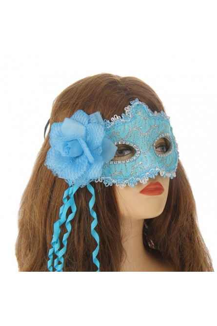 Голубая карнавальная маска с цветком