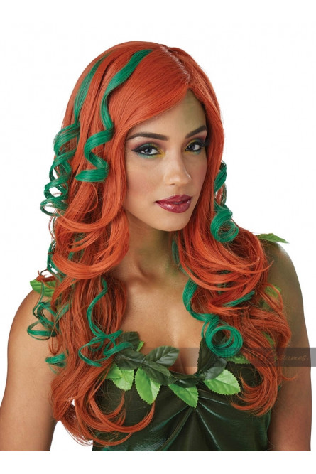 Рыжий парик с зелеными прядями
