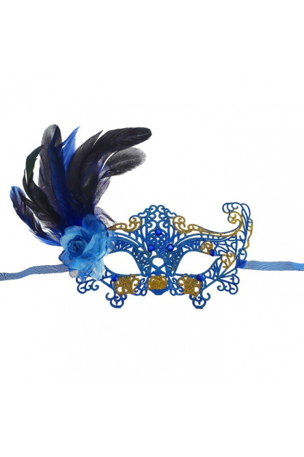 Карнавальная маска Узор с пером синяя