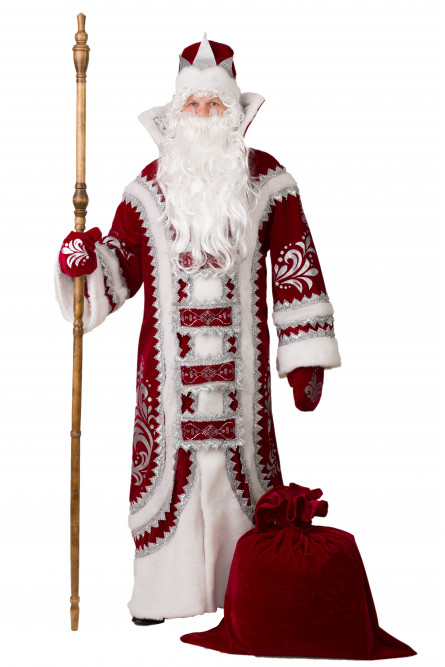 Взрослый костюм Деда Мороза бордовый