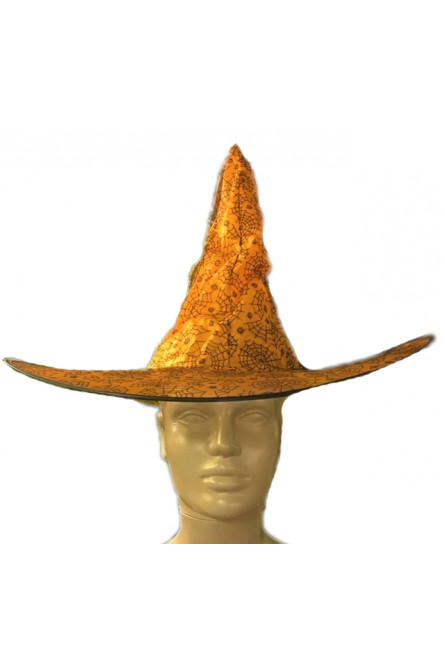 Шляпа ведьмы оранжевая с паутиной