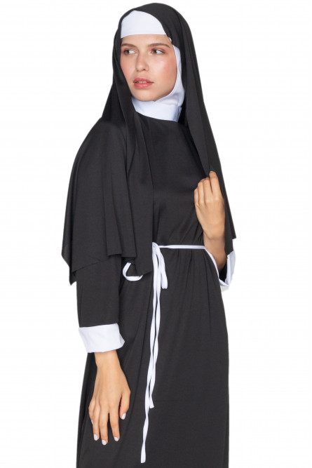 Костюм Монашки (черно белый с головным убором монахини, длинное черное платье с белым воротником и манжетами)