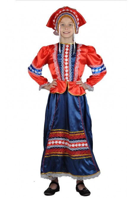 Детский народный костюм красно-синий