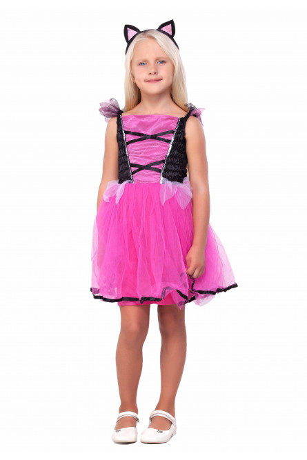 Детский черно-розовый костюм кошечки