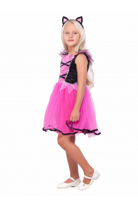 Детский черно-розовый костюм кошечки