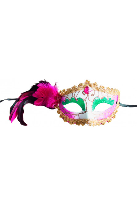 Карнавальная маска с черно-розовыми перьями