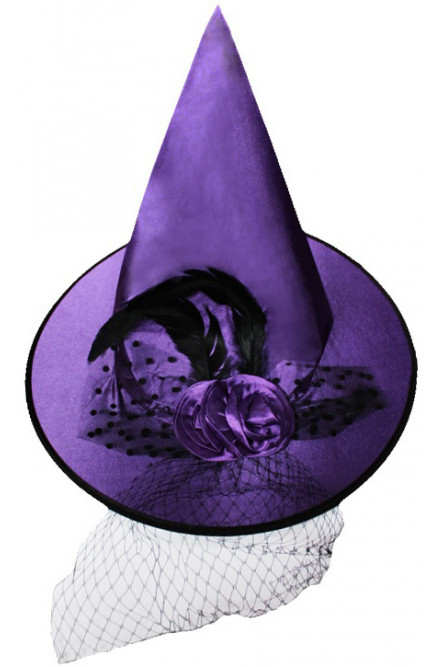 Фиолетовая шляпа ведьмы с вуалью