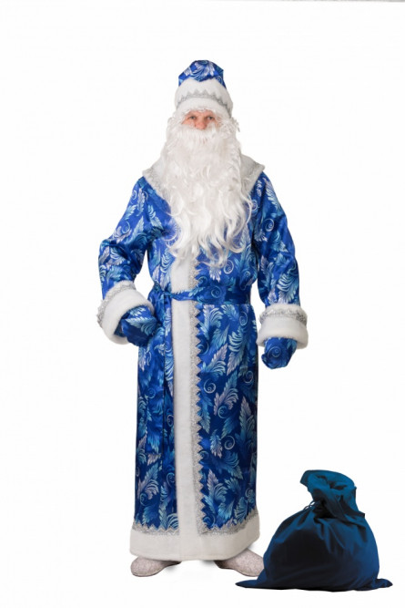 Взрослый синий костюм Деда Мороза с принтом