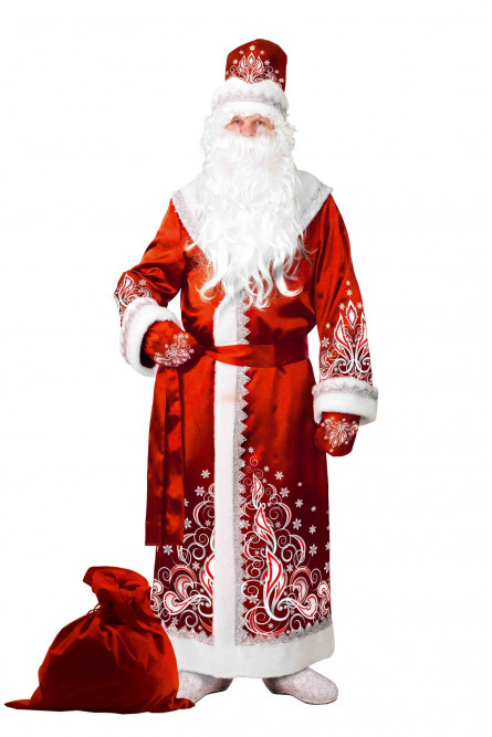 Взрослый сатиновый красный костюм Деда Мороза
