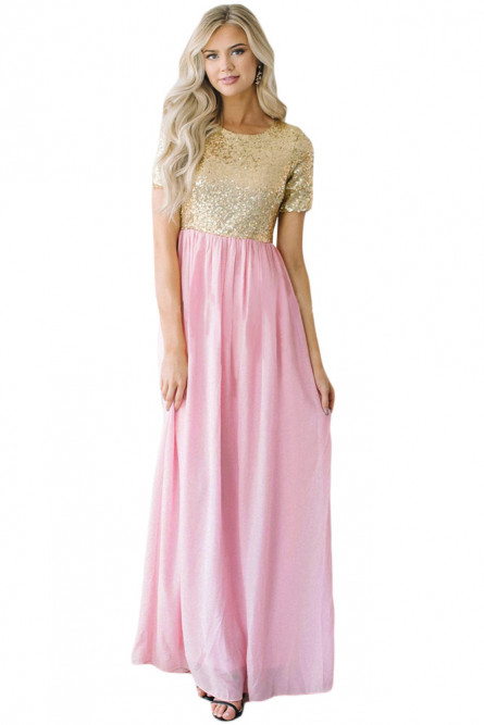Золотисто-розовое платье в пол