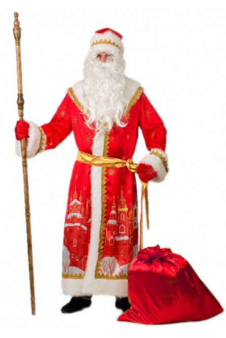 Взрослый костюм Деда Мороза с принтом города
