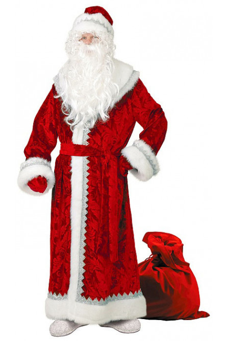 Взрослый красный велюровый костюм Деда Мороза