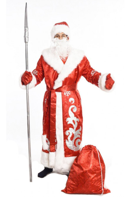 Взрослый красный костюм Деда Мороза из парчи