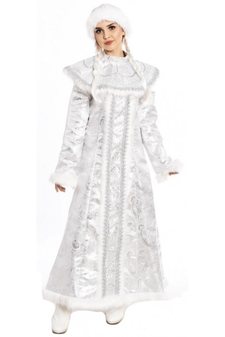 Серебристый костюм Снегурочки из парчи