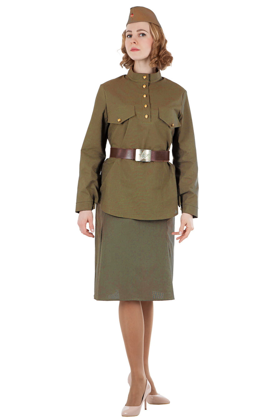 Костюм женский военный гимнастёрка юбка ремень пилотка