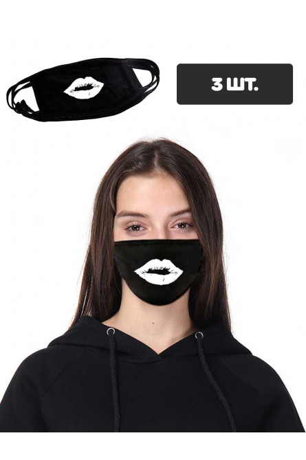 Черная защитная маска с принтом губ, 3 шт.