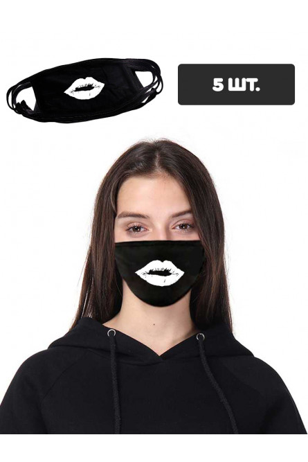 Черная защитная маска с принтом губ, 5 шт.