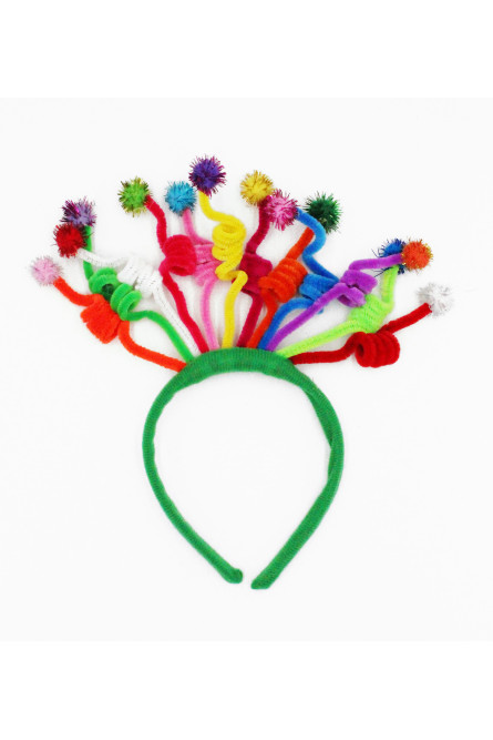 Зеленый карнавальный ободок со спиральками