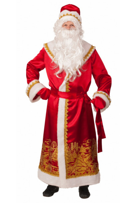 Взрослый костюм Деда Мороза с золотым принтом